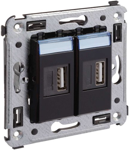 Розетка USB тип А+А без рамки DKC Avanti 2-м. 2100мА черный квадрат картинка
